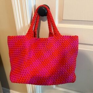 Woven Red and Pink Tote Bag